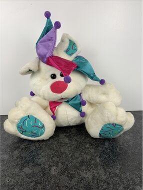 Vintage Cloud 9 Jester Joker Large White 17" Teddy Bear Animal Plush Toy